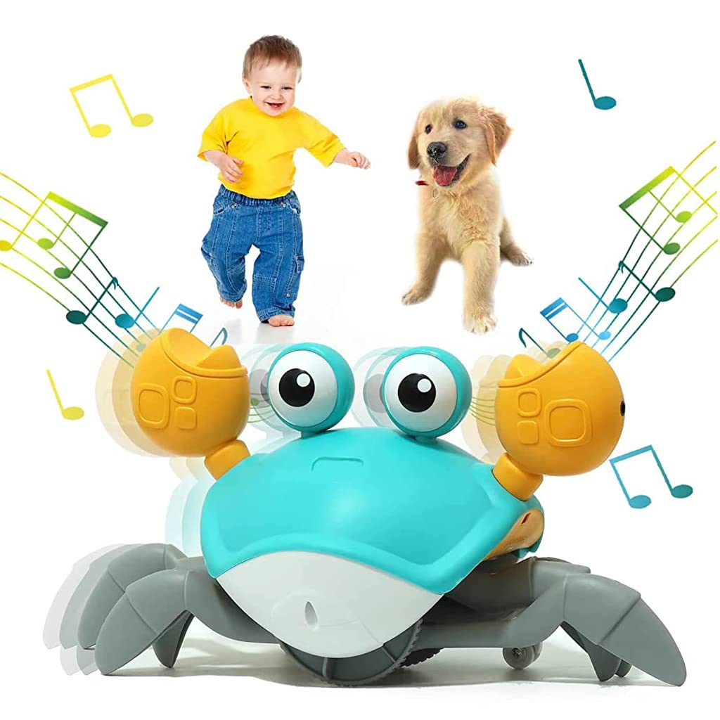 PATPAT Crab Walking Toy with Music, Auto Avoid Obstacles Running Crab Toy, Crawling Crab Baby Toy Gifts, Walking Crab Music Toy with Glowing Eyes, USB Rechargeable, Moving Crab Toy for Baby (Blue) PATPAT Crab Walking Toy with Music, Auto Avoid Obstacles Running Crab Toy, Crawling Crab Baby Toy Gifts, Walking Crab Music Toy with Glowing Eyes, USB Rechargeable, Moving Crab Toy for Baby (Blue)